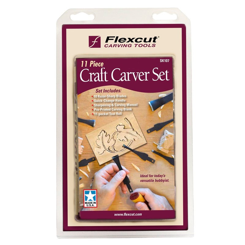 FLEXCUT Wood Carving Tools | 11 Piece Craft Carver Set | Includes 10 1095 High Carbon Steel Blades and Interchangeable Ergonomic ABS Handle | SK107 | Made in the U.S.A. - Image 2